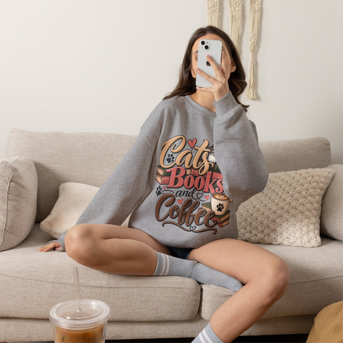 Cats Books and Coffee Crewneck Sweatshirt