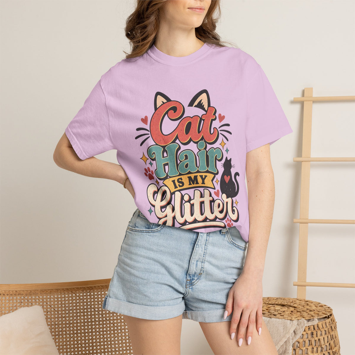 Cat Hair Is My Glitter T-Shirt | Cute Cat Typography Shirt