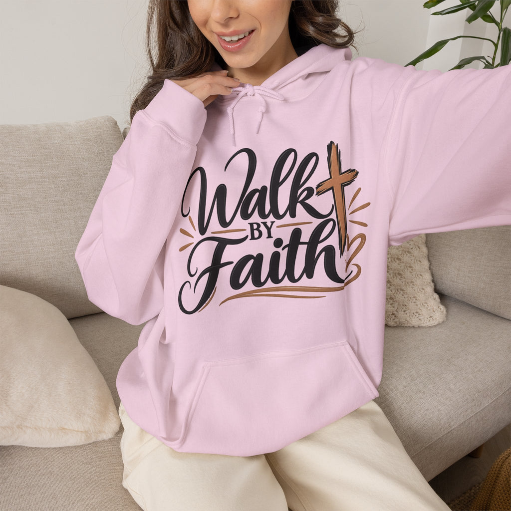Walk by Faith Hoodie | Christian Cross Scripture Faith Typography