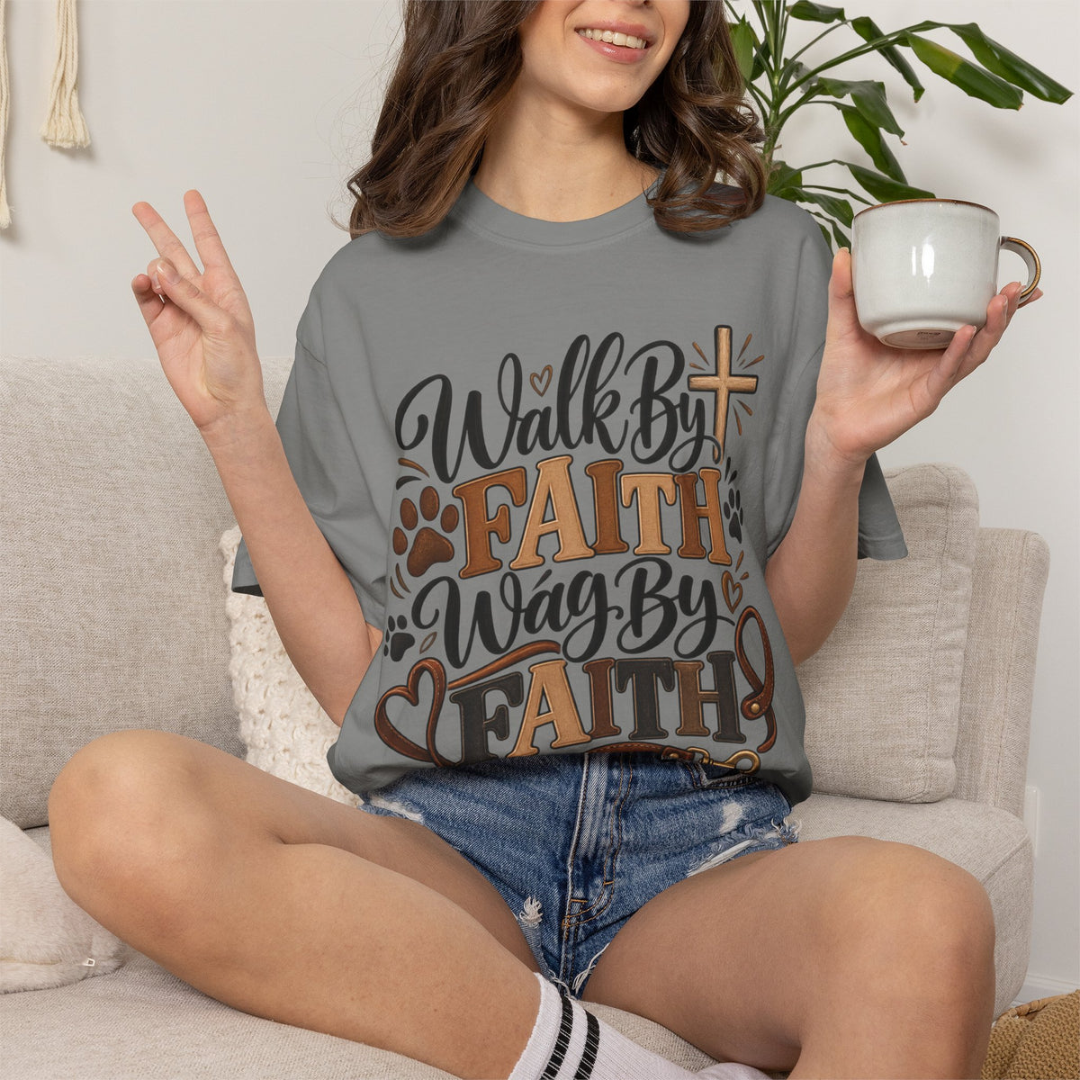 Walk By Faith Wag By Faith T-shirt | Christian Dog Paw Faith Tee