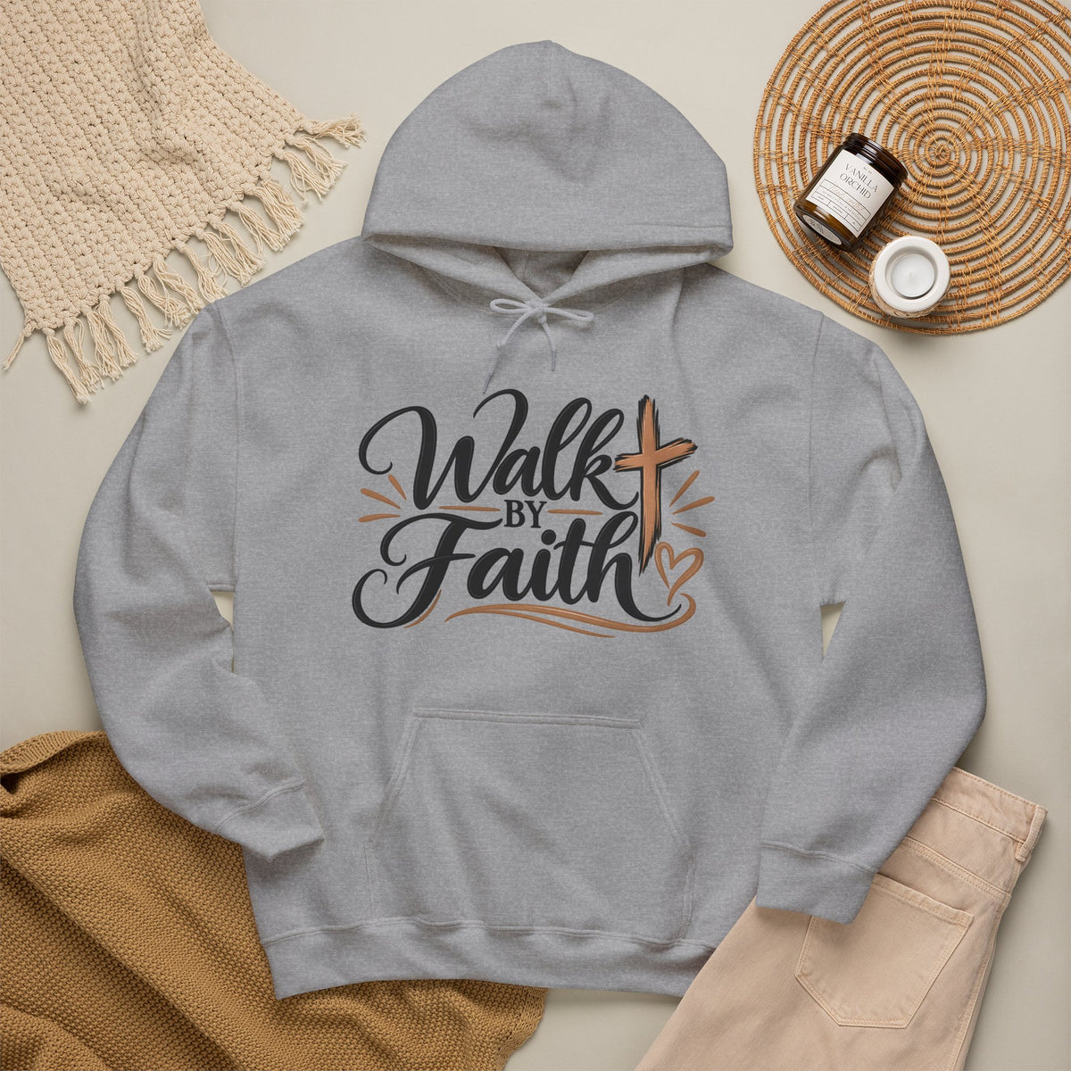 Walk by Faith Hoodie | Christian Cross Scripture Faith Typography