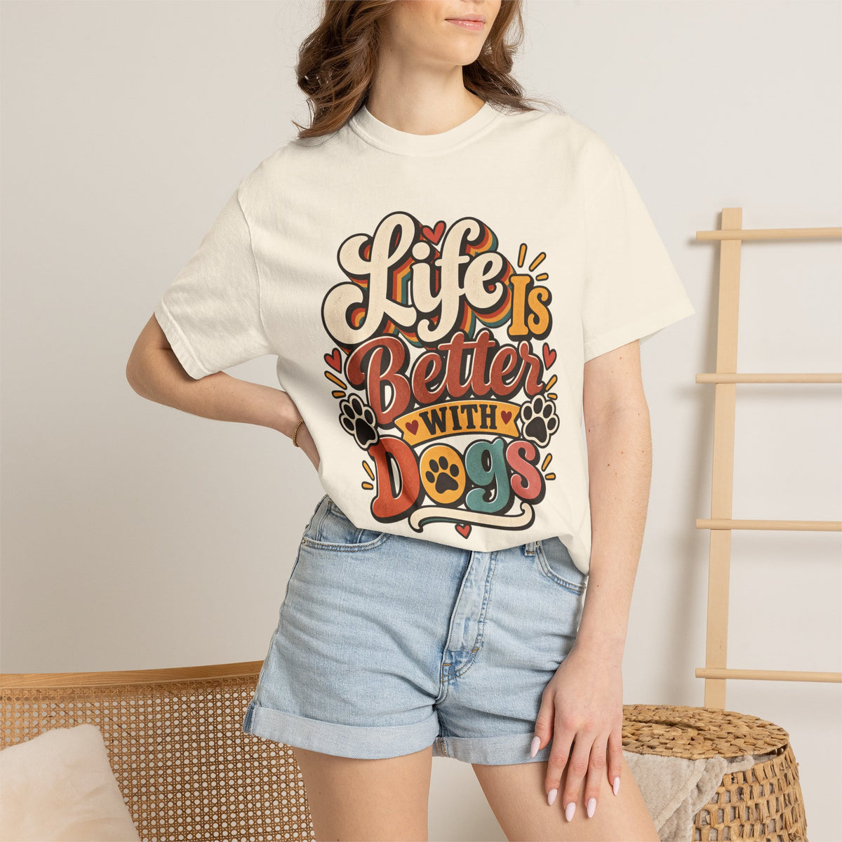 Life Is Better With Dogs T-Shirt | Dog Lover Tee, Paw Print Design